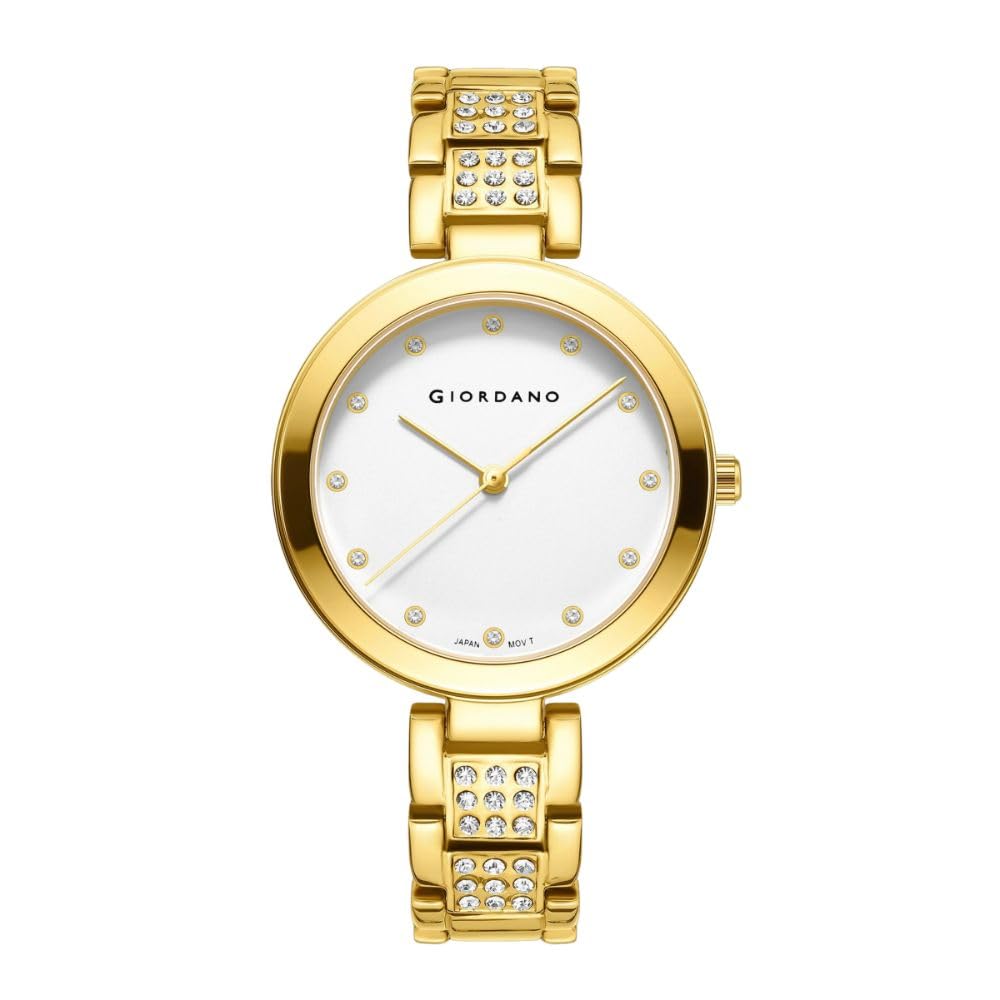 Giordano Eleganza Collection Analog Watch for Women with Crystal-Studded Strap & Diamond Indices