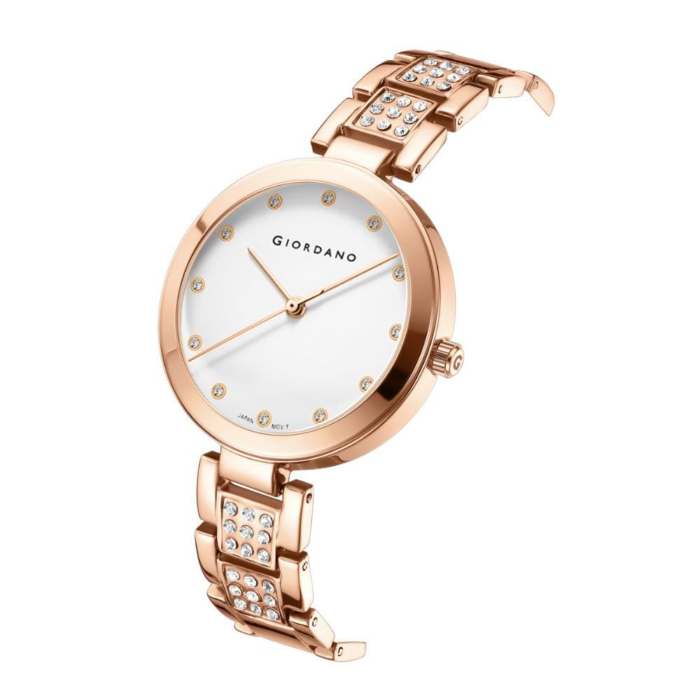 Giordano Eleganza Collection Analog Watch for Women with Crystal-Studded Strap & Diamond Indices