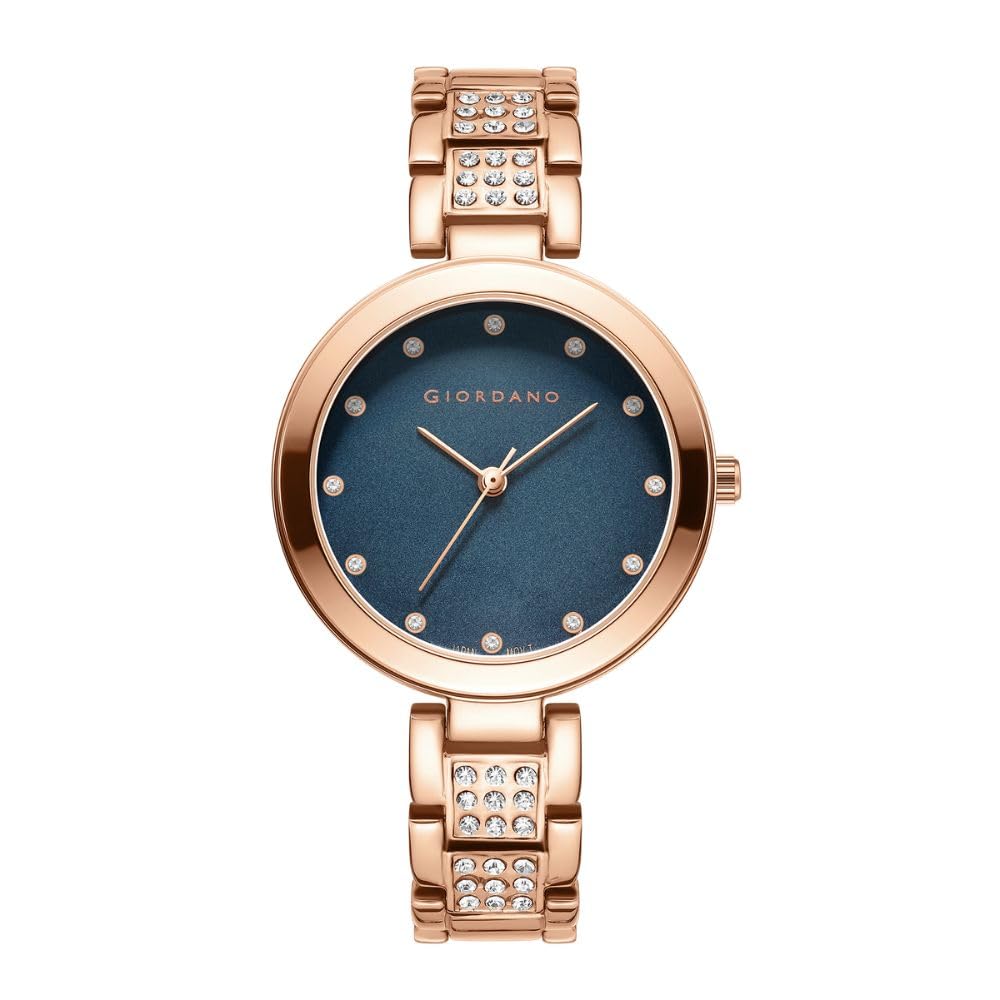 Giordano Eleganza Collection Analog Watch for Women with Crystal-Studded Strap & Diamond Indices