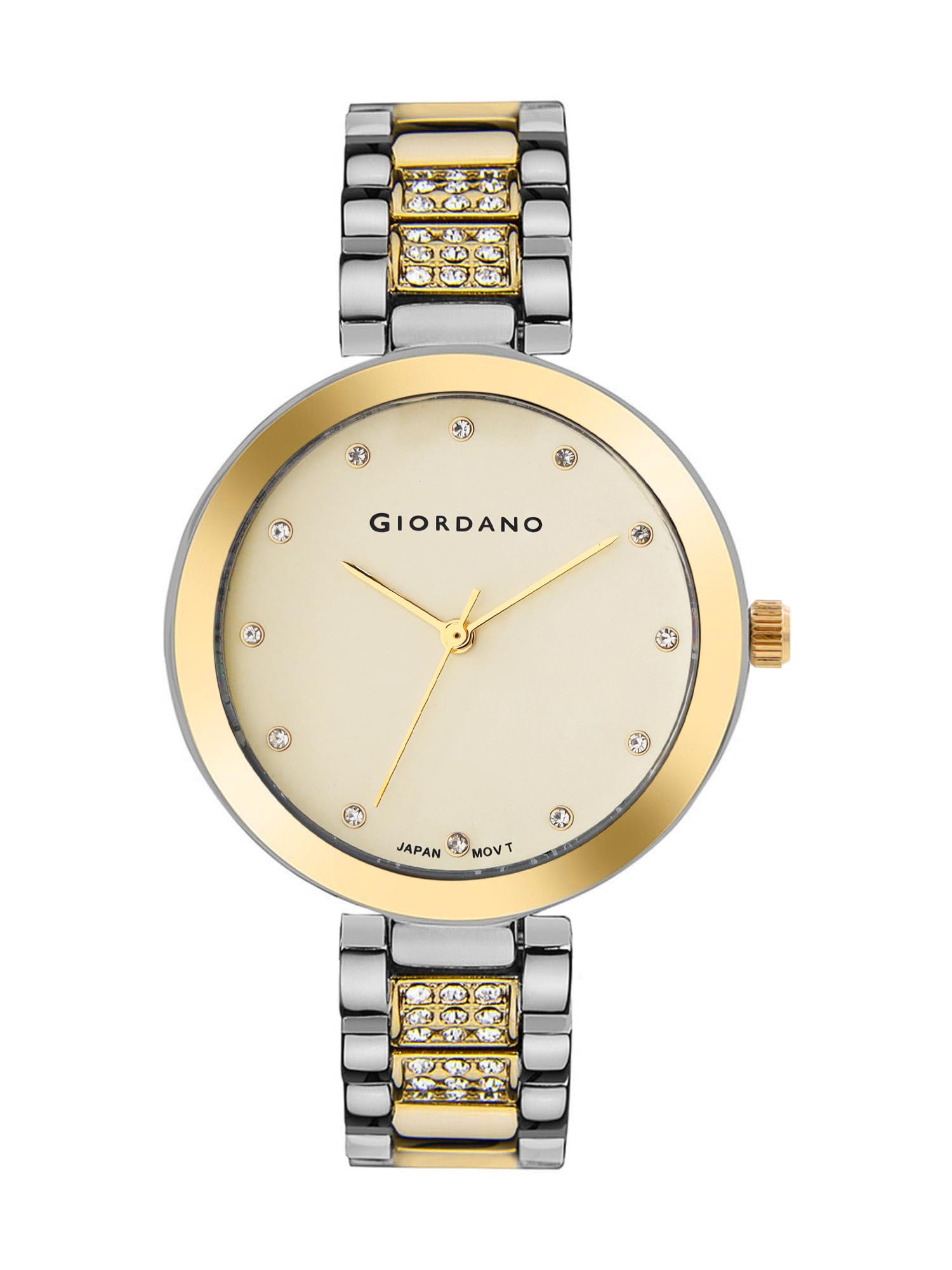 Giordano Eleganza Collection Analog Watch for Women with Crystal-Studded Strap & Diamond Indices
