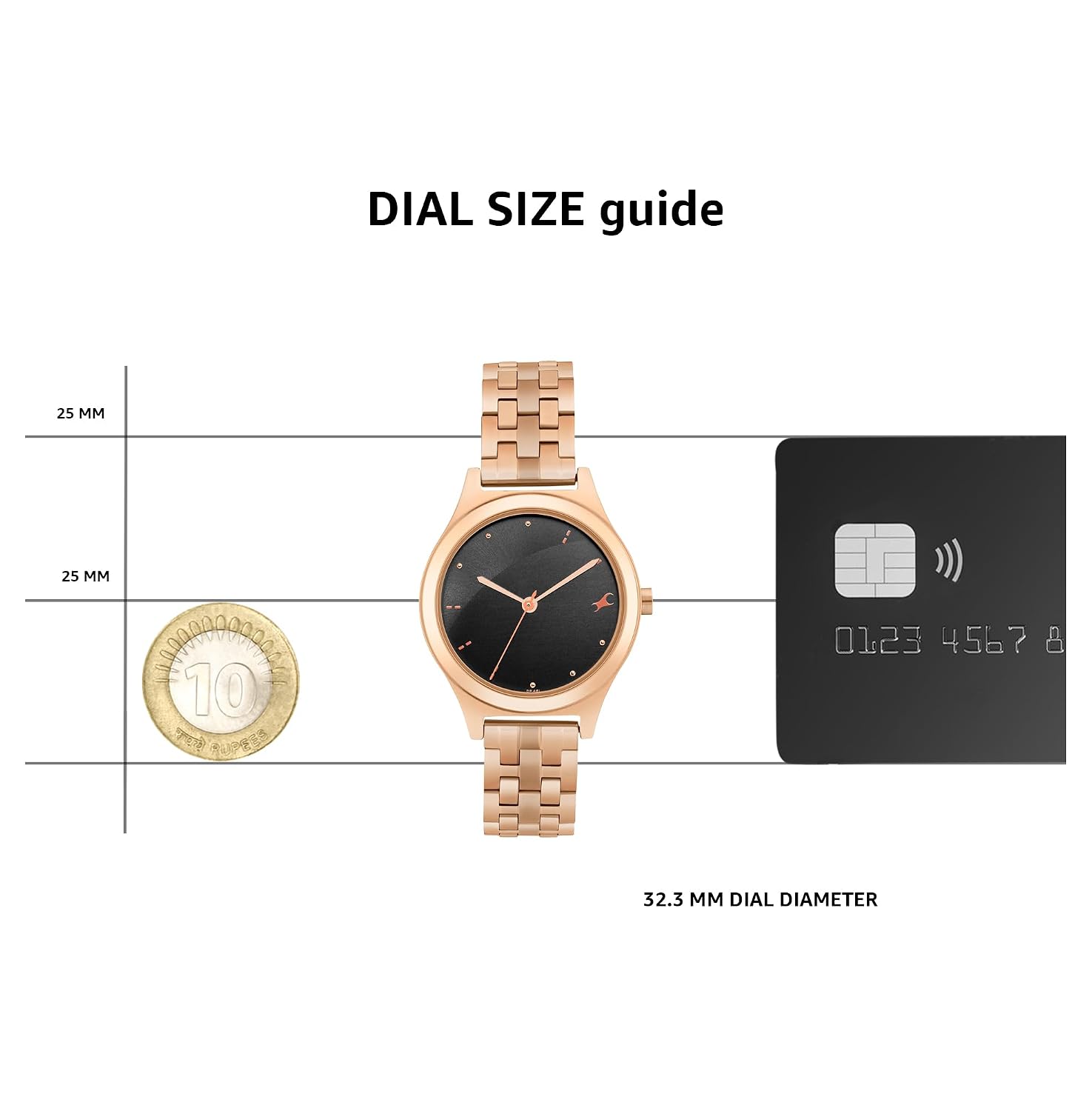 Fastrack Stunners Quartz Analog Black Dial Rose Gold Stainless Steel Strap Watch for Girls - NT6268WM02