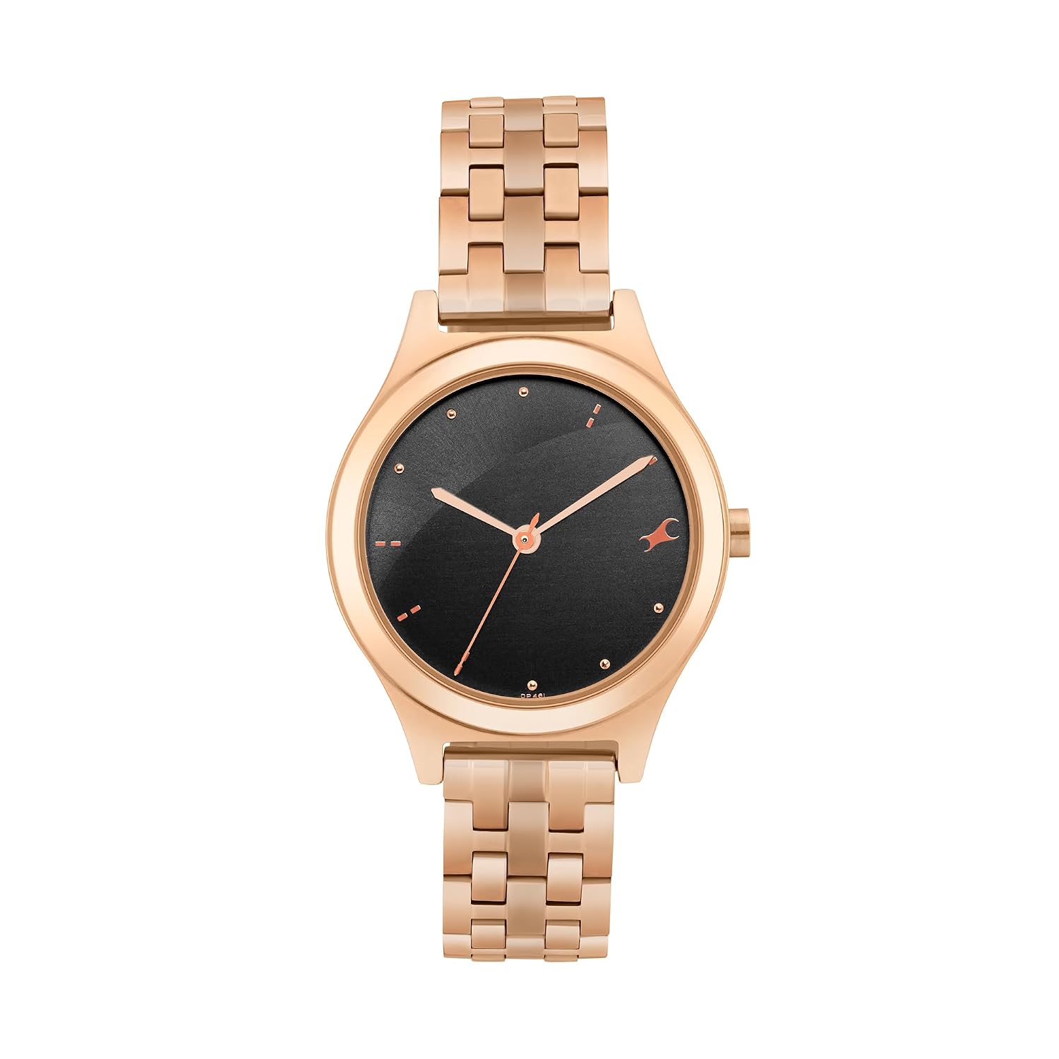 Fastrack Stunners Quartz Analog Black Dial Rose Gold Stainless Steel Strap Watch for Girls - NT6268WM02