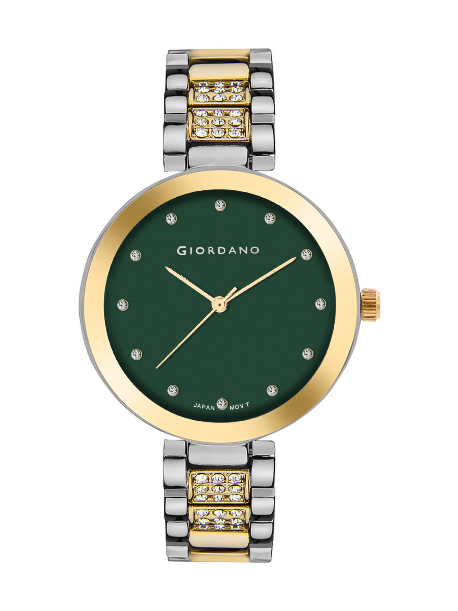 Giordano Eleganza Collection Analog Watch for Women with Crystal-Studded Strap & Diamond Indices