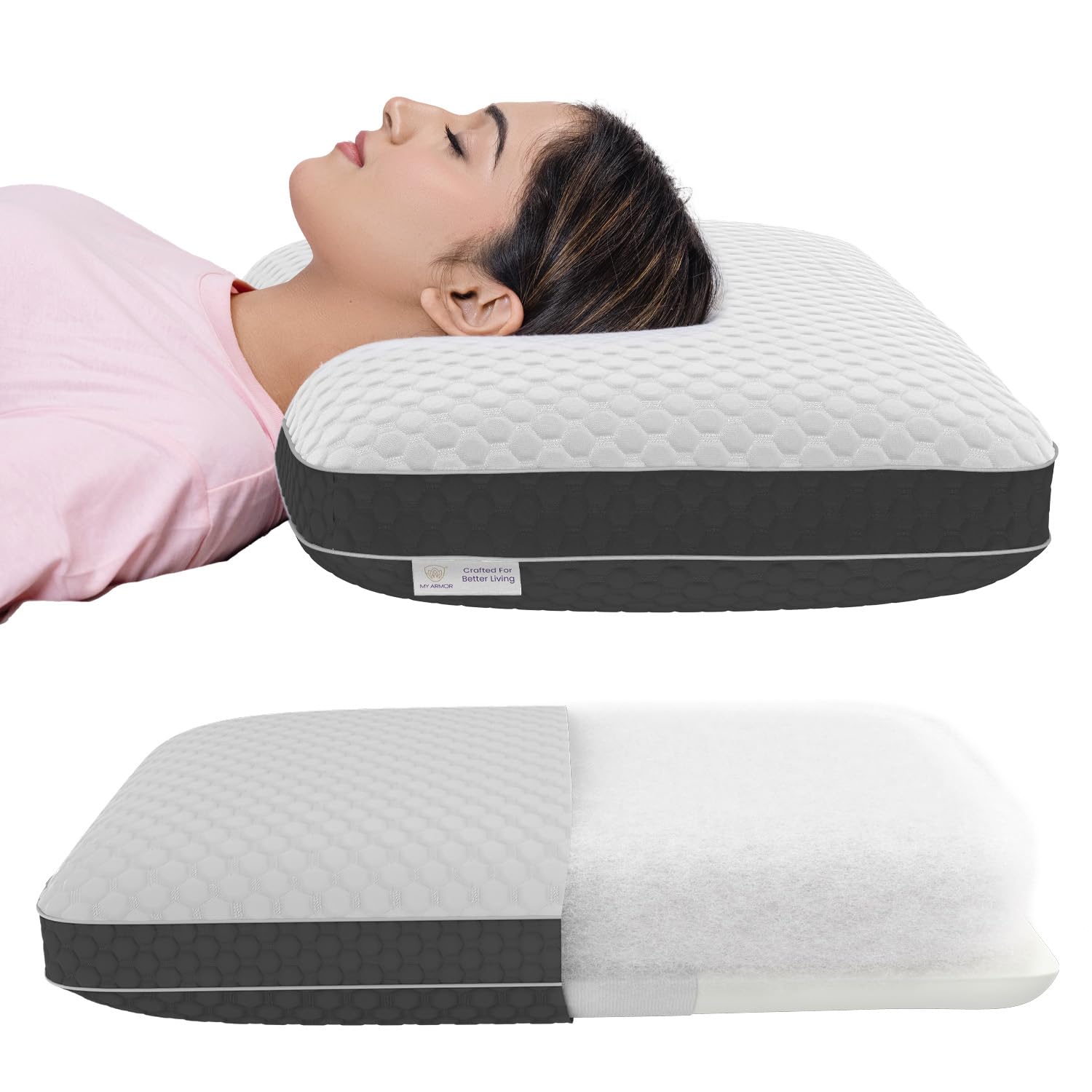 MY ARMOR Cervical Memory Foam Pillow for Neck Pain Relief | Butterfly Orthopedic Contour Pillow | Dual Height Ergonomic Design for Side, Back Sleepers | Shoulder Support Cushion with Arm Rest