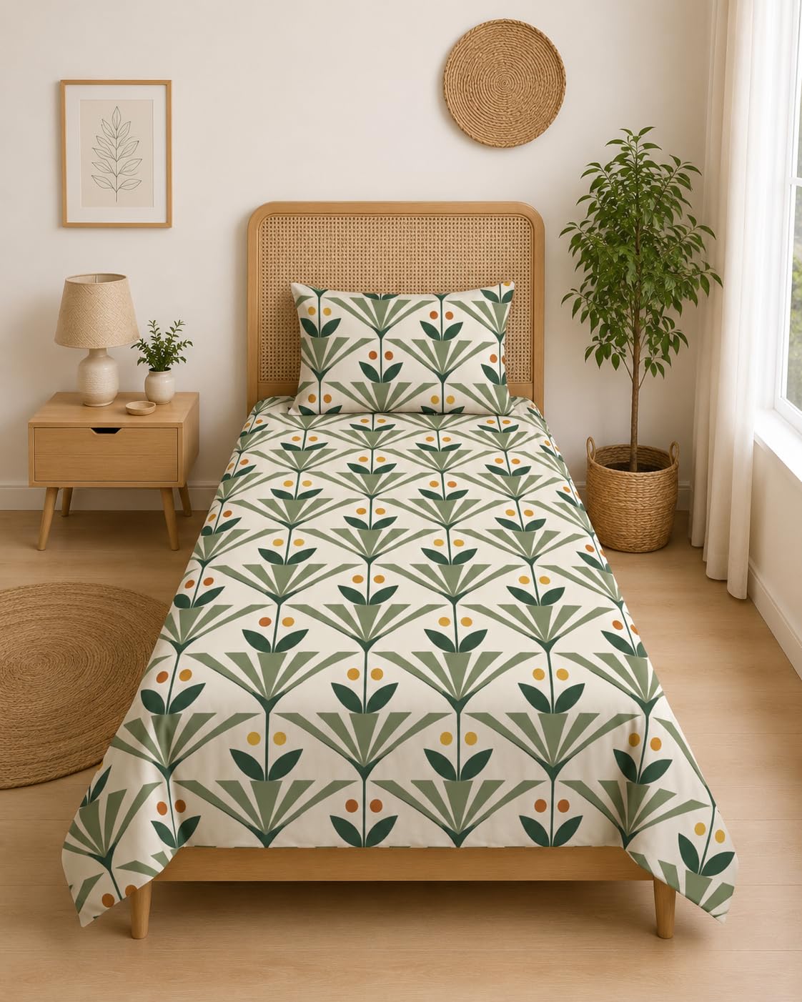 DECORUM Glace Cotton Single Bedsheet with 1 Pillow Cover | Soft, Durable, Lightweight & Skin-Friendly Fabric| Suitable for Single/Diwan Bed Size