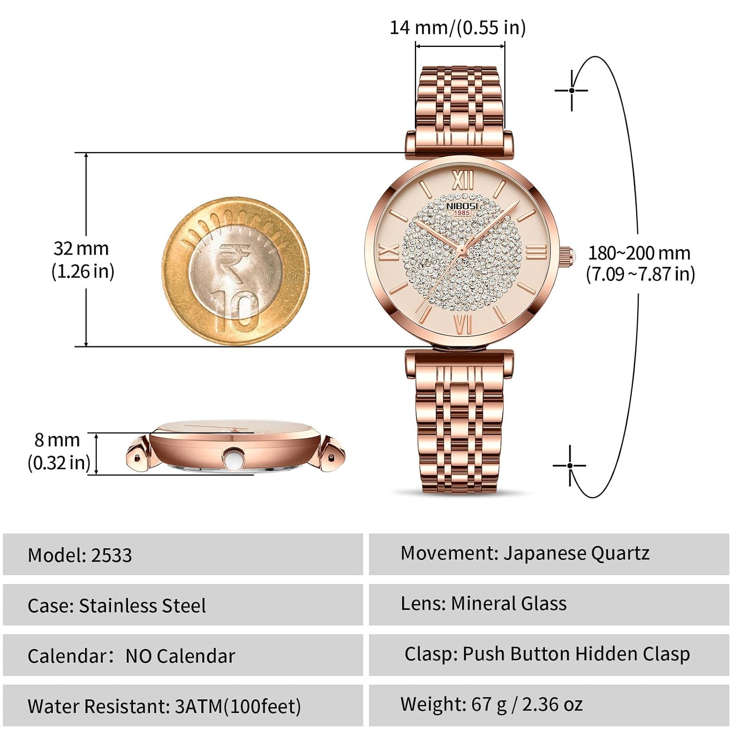 NIBOSI Women Watches Analogue Wrist Watches Watches for Women's & Girls&Miss&Ladies Rose Gold Dial Watch with Stylish Diamond Studded Watch