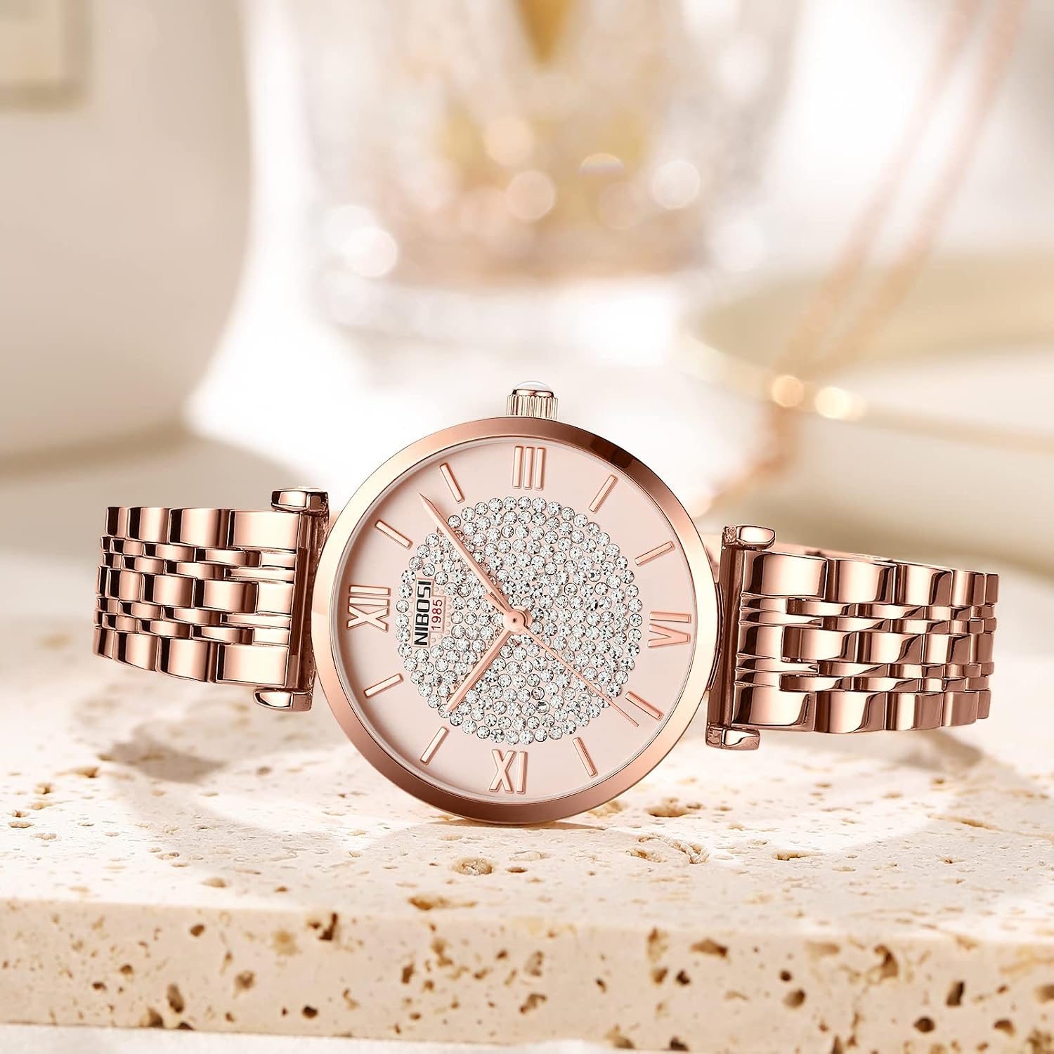 NIBOSI Women Watches Analogue Wrist Watches Watches for Women's & Girls&Miss&Ladies Rose Gold Dial Watch with Stylish Diamond Studded Watch