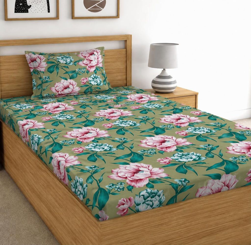 DECORUM Glace Cotton Single Bedsheet with 1 Pillow Cover | Soft, Durable, Lightweight & Skin-Friendly Fabric| Suitable for Single/Diwan Bed Size