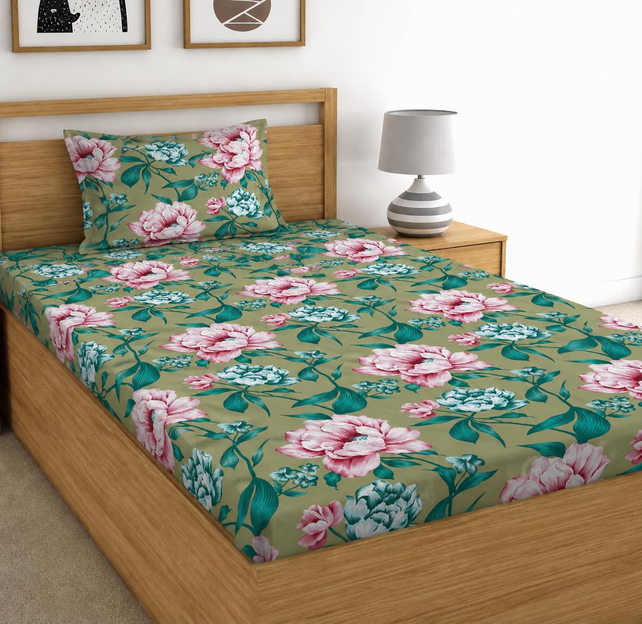 DECORUM Glace Cotton Single Bedsheet with 1 Pillow Cover | Soft, Durable, Lightweight & Skin-Friendly Fabric| Suitable for Single/Diwan Bed Size