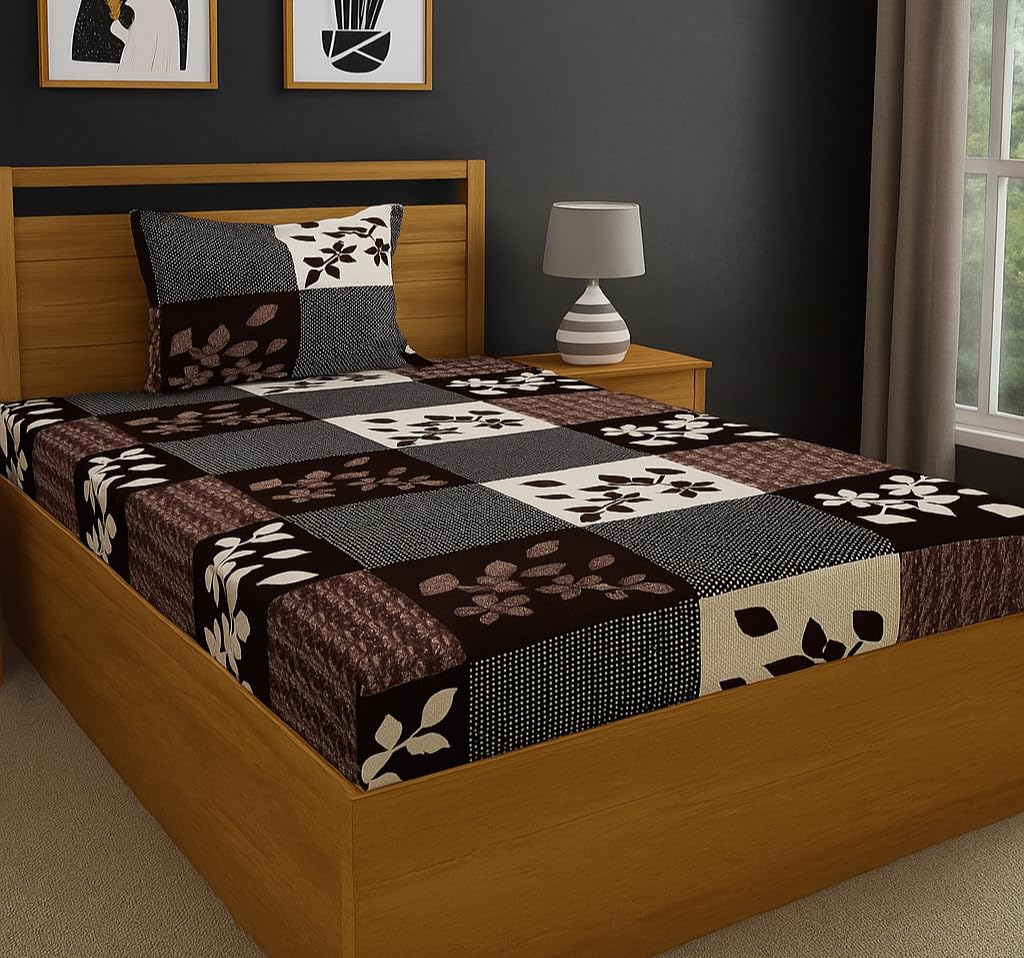 DECORUM Glace Cotton Single Bedsheet with 1 Pillow Cover | Soft, Durable, Lightweight & Skin-Friendly Fabric| Suitable for Single/Diwan Bed Size