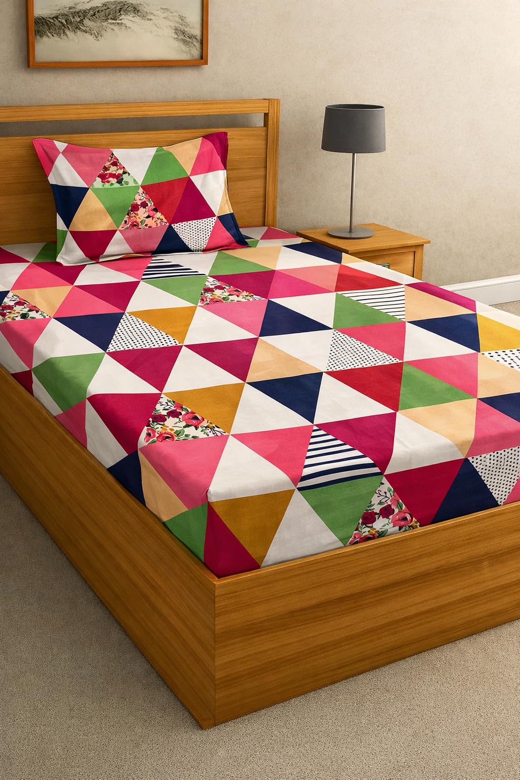 DECORUM Glace Cotton Single Bedsheet with 1 Pillow Cover | Soft, Durable, Lightweight & Skin-Friendly Fabric| Suitable for Single/Diwan Bed Size