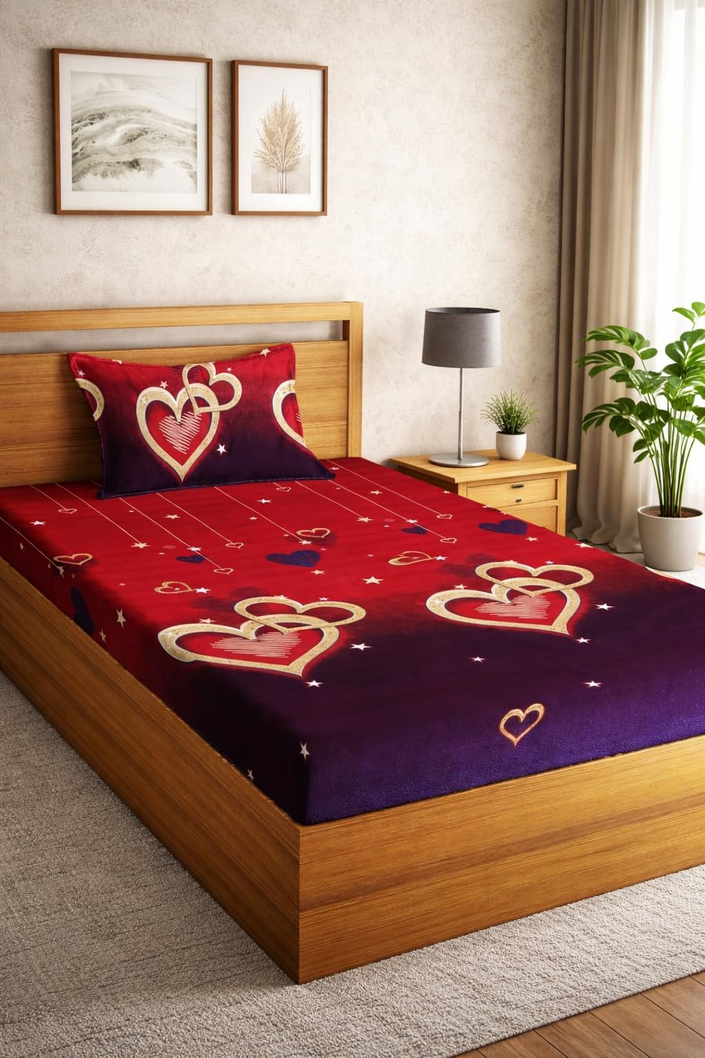 DECORUM Glace Cotton Single Bedsheet with 1 Pillow Cover | Soft, Durable, Lightweight & Skin-Friendly Fabric| Suitable for Single/Diwan Bed Size