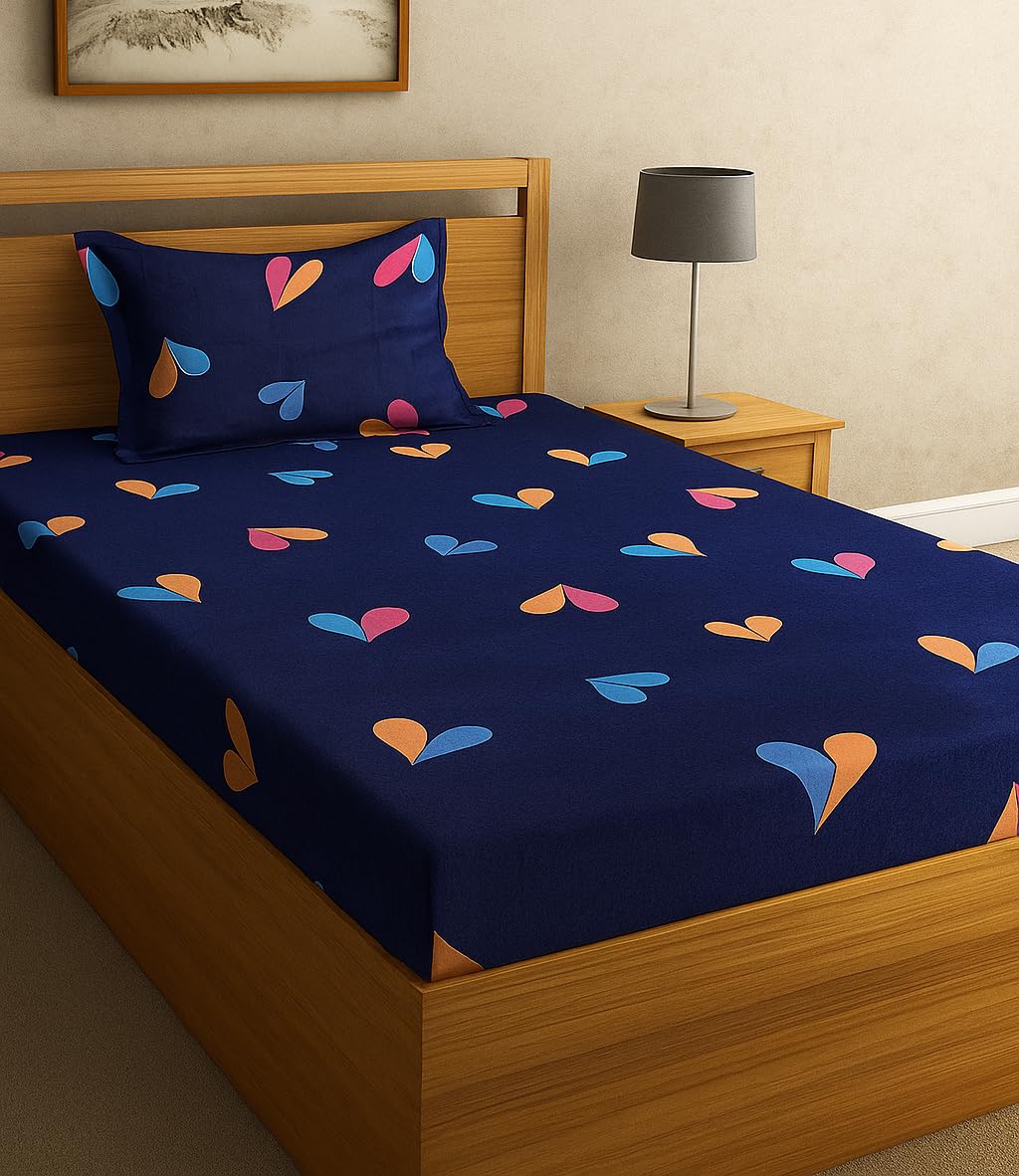 DECORUM Glace Cotton Single Bedsheet with 1 Pillow Cover | Soft, Durable, Lightweight & Skin-Friendly Fabric| Suitable for Single/Diwan Bed Size