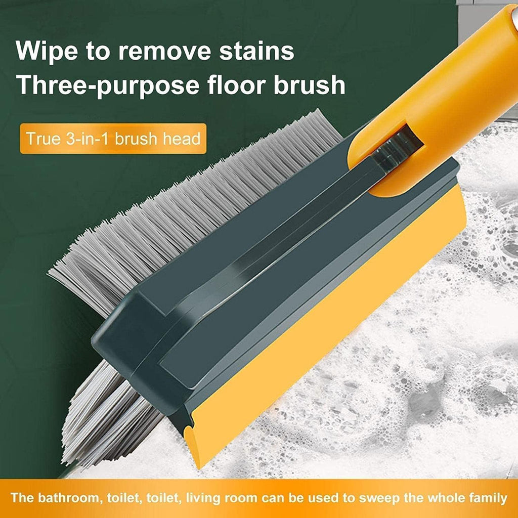YETI 3-in-1 Bathroom Cleaning Brush with Wiper - Bathroom Cleaning Brush Long Handle 180° Rotate Toilet Brush Bathroom Tiles Cleaning, Wiper Floor Scrub for Kitchen Bathroom Cleaning (Multi-Color)