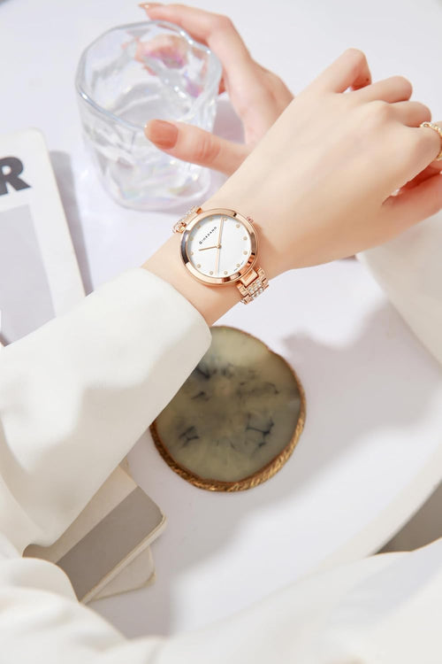 Giordano Eleganza Collection Analog Watch for Women with Crystal-Studded Strap & Diamond Indices