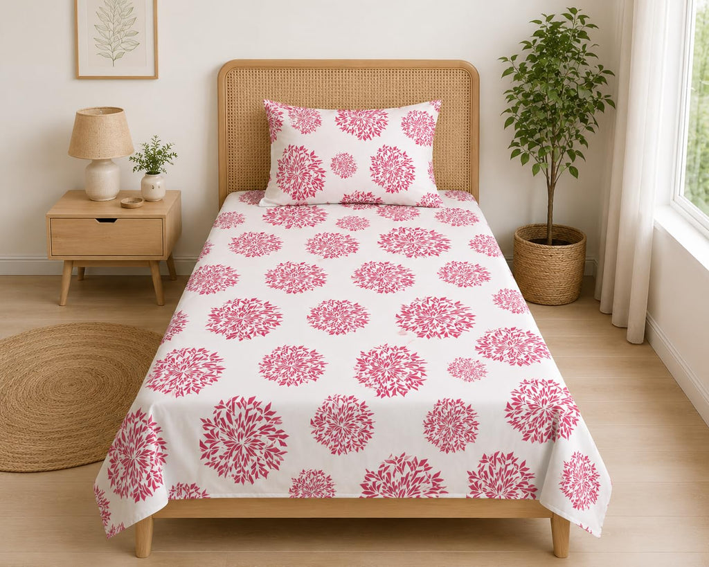 DECORUM Glace Cotton Single Bedsheet with 1 Pillow Cover | Soft, Durable, Lightweight & Skin-Friendly Fabric| Suitable for Single/Diwan Bed Size
