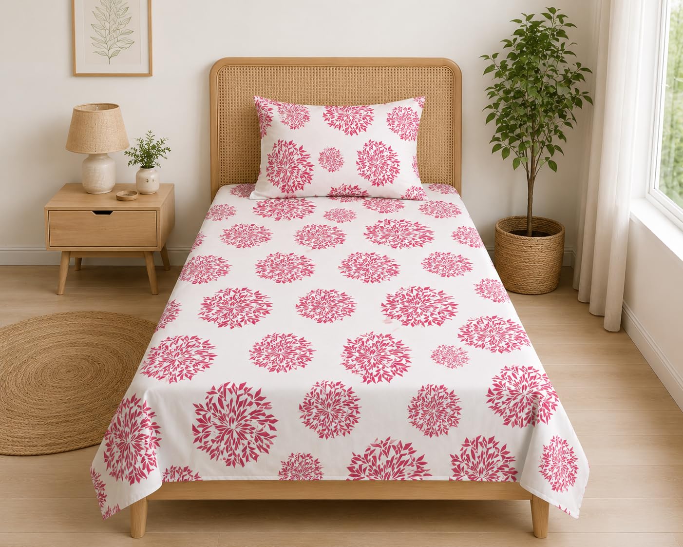 DECORUM Glace Cotton Single Bedsheet with 1 Pillow Cover | Soft, Durable, Lightweight & Skin-Friendly Fabric| Suitable for Single/Diwan Bed Size