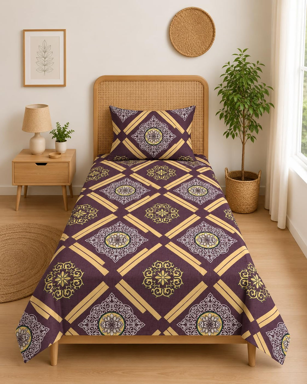 DECORUM Glace Cotton Single Bedsheet with 1 Pillow Cover | Soft, Durable, Lightweight & Skin-Friendly Fabric| Suitable for Single/Diwan Bed Size