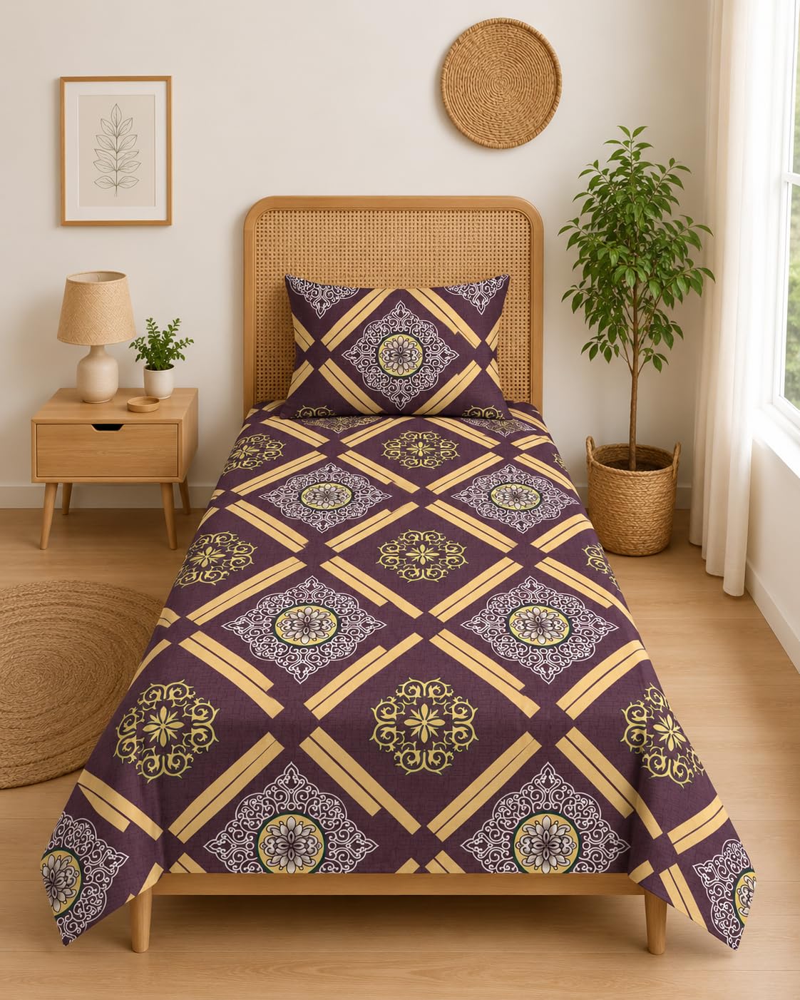 DECORUM Glace Cotton Single Bedsheet with 1 Pillow Cover | Soft, Durable, Lightweight & Skin-Friendly Fabric| Suitable for Single/Diwan Bed Size