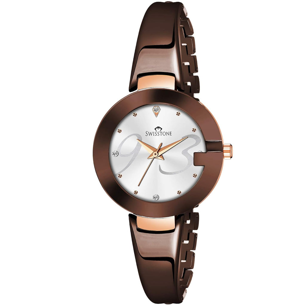 SWISSTONE Analog Women's Stainless Steel Watch (Silver Dial Brown Colored Strap)