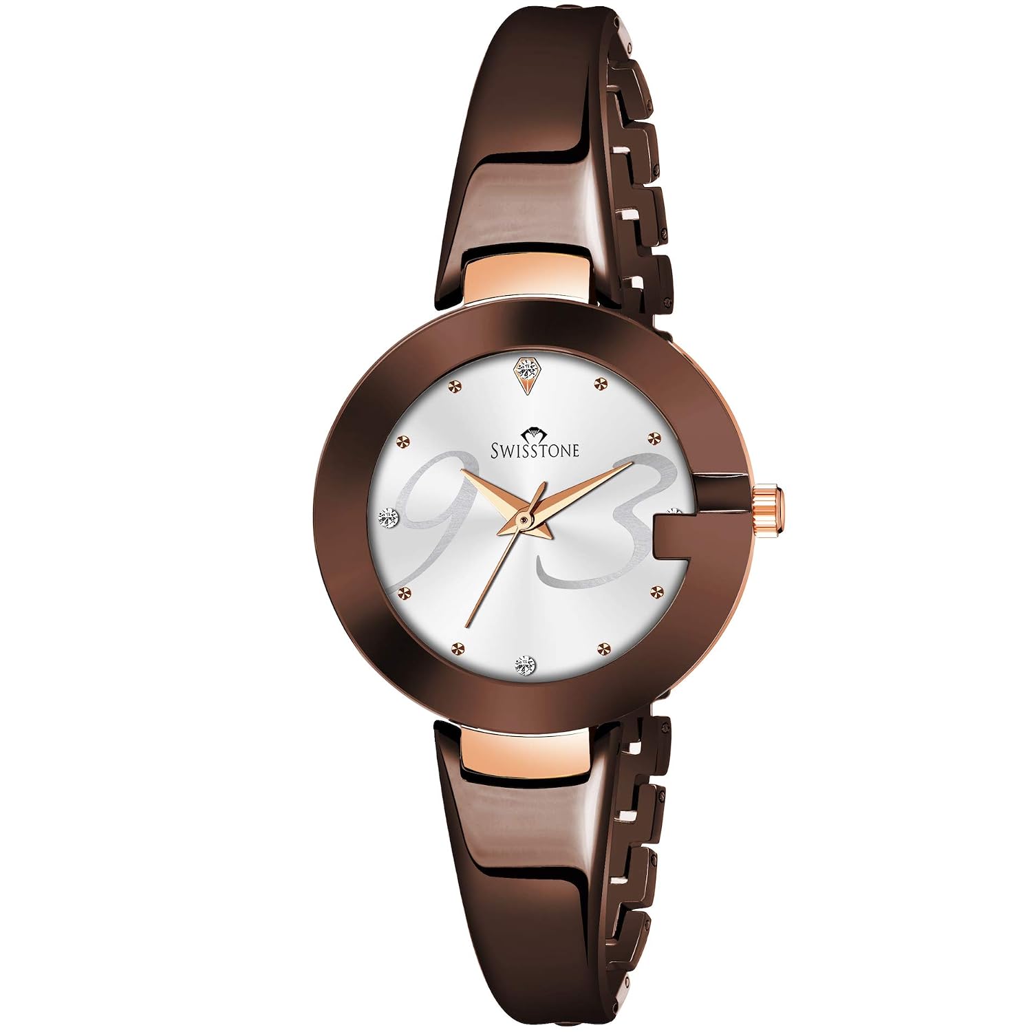 SWISSTONE Analog Women's Stainless Steel Watch (Silver Dial Brown Colored Strap)