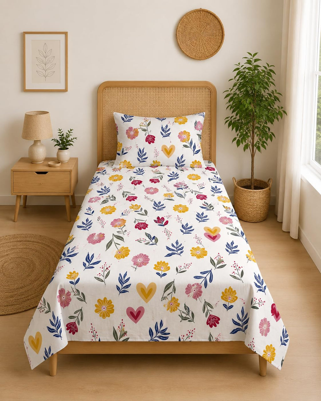 DECORUM Glace Cotton Single Bedsheet with 1 Pillow Cover | Soft, Durable, Lightweight & Skin-Friendly Fabric| Suitable for Single/Diwan Bed Size