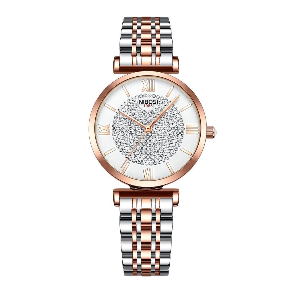 NIBOSI Women Watches Analogue Wrist Watches Watches for Women's & Girls&Miss&Ladies Rose Gold Dial Watch with Stylish Diamond Studded Watch