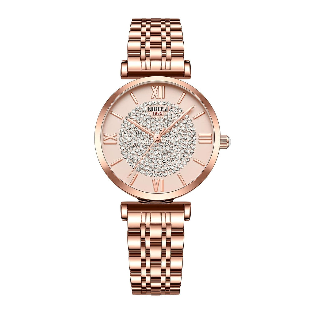 NIBOSI Women Watches Analogue Wrist Watches Watches for Women's & Girls&Miss&Ladies Rose Gold Dial Watch with Stylish Diamond Studded Watch