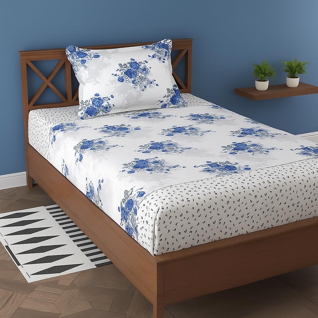 DECORUM Glace Cotton Single Bedsheet with 1 Pillow Cover | Soft, Durable, Lightweight & Skin-Friendly Fabric| Suitable for Single/Diwan Bed Size