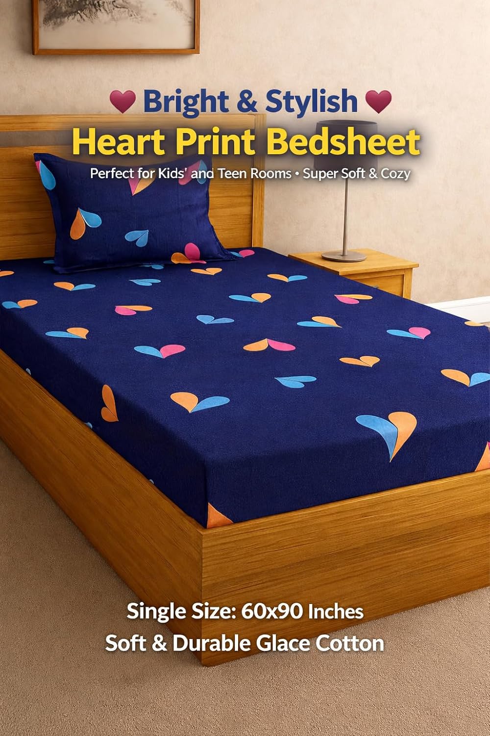 DECORUM Glace Cotton Single Bedsheet with 1 Pillow Cover | Soft, Durable, Lightweight & Skin-Friendly Fabric| Suitable for Single/Diwan Bed Size