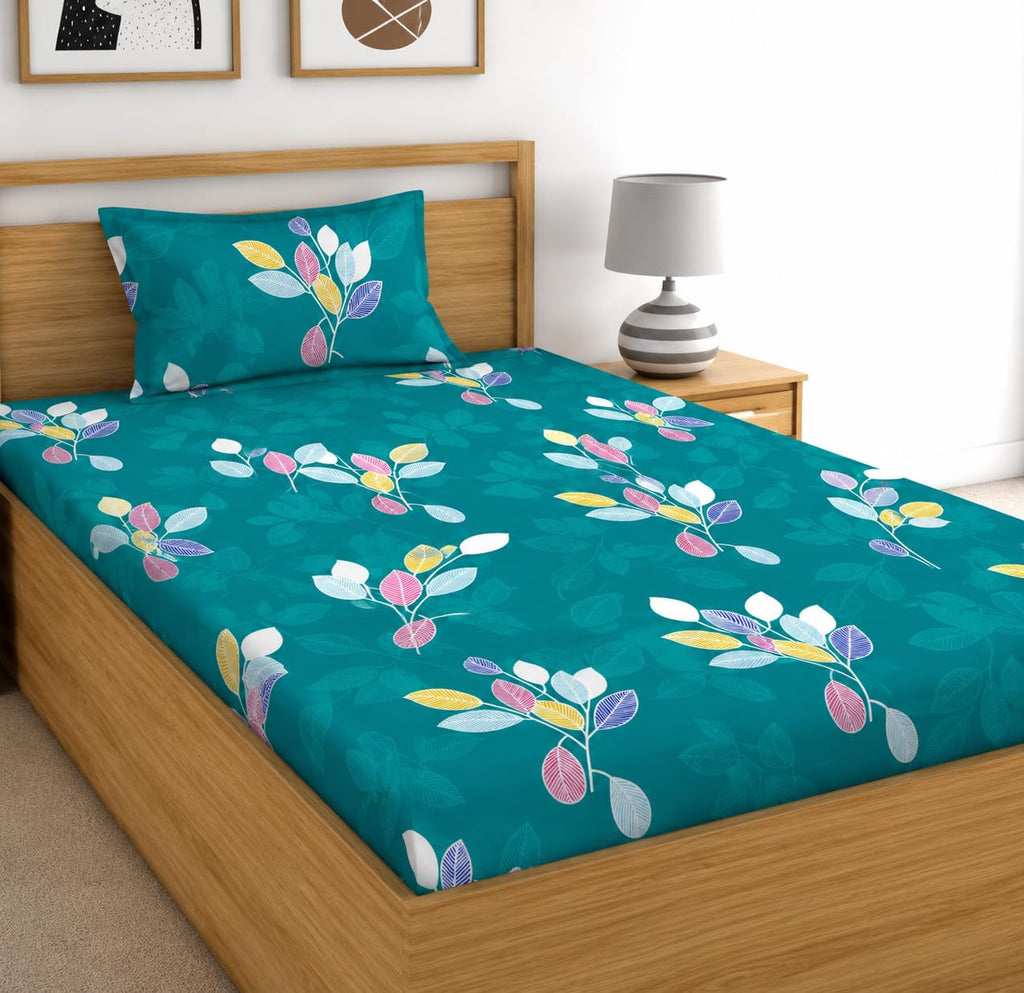 DECORUM Glace Cotton Single Bedsheet with 1 Pillow Cover | Soft, Durable, Lightweight & Skin-Friendly Fabric| Suitable for Single/Diwan Bed Size