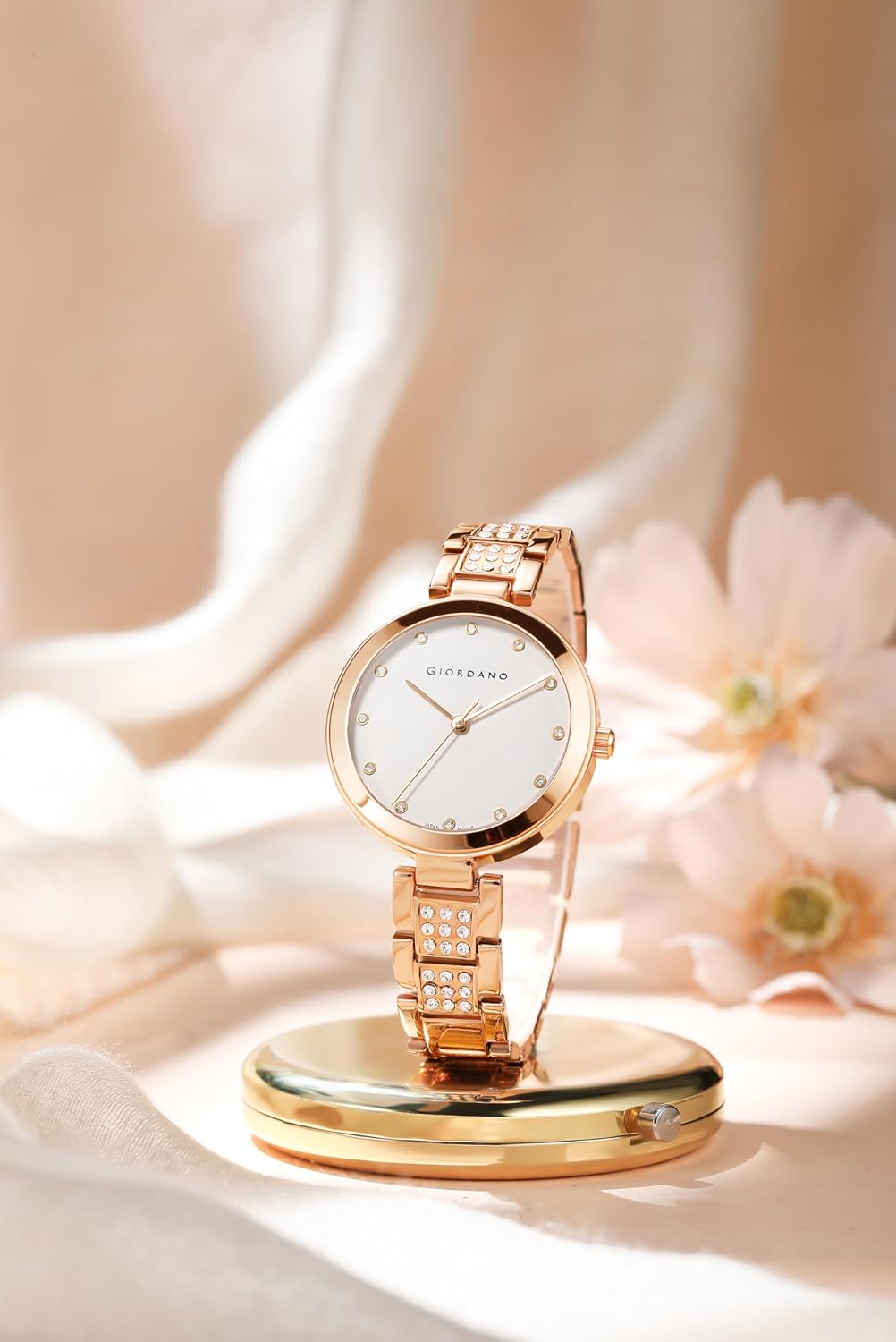 Giordano Eleganza Collection Analog Watch for Women with Crystal-Studded Strap & Diamond Indices