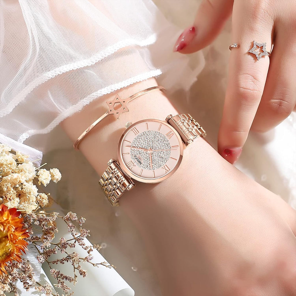 NIBOSI Women Watches Analogue Wrist Watches Watches for Women's & Girls&Miss&Ladies Rose Gold Dial Watch with Stylish Diamond Studded Watch