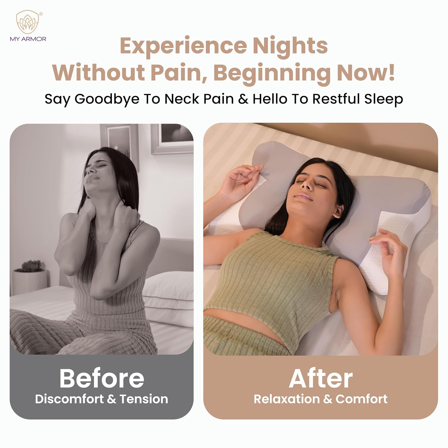 MY ARMOR Cervical Memory Foam Pillow for Neck Pain Relief | Butterfly Orthopedic Contour Pillow | Dual Height Ergonomic Design for Side, Back Sleepers | Shoulder Support Cushion with Arm Rest