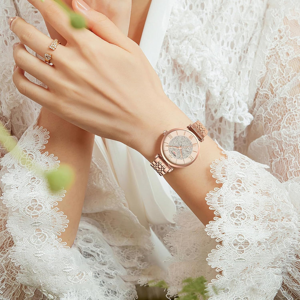 NIBOSI Women Watches Analogue Wrist Watches Watches for Women's & Girls&Miss&Ladies Rose Gold Dial Watch with Stylish Diamond Studded Watch