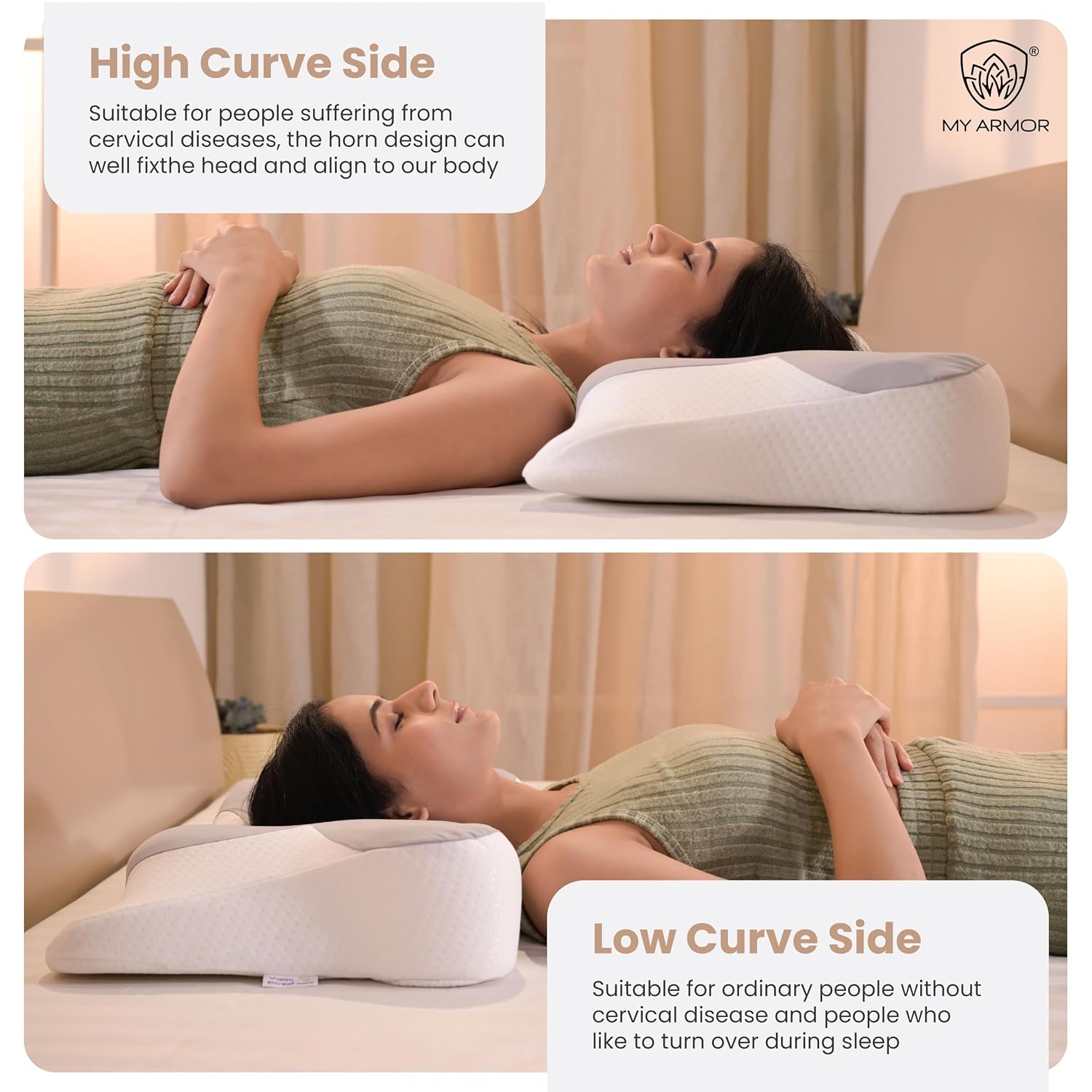 MY ARMOR Cervical Memory Foam Pillow for Neck Pain Relief | Butterfly Orthopedic Contour Pillow | Dual Height Ergonomic Design for Side, Back Sleepers | Shoulder Support Cushion with Arm Rest