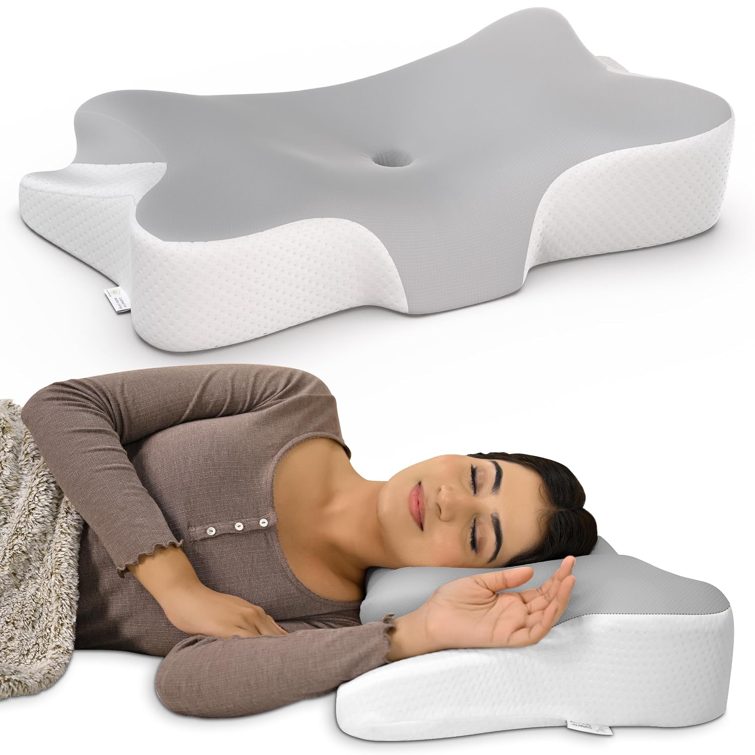 MY ARMOR Cervical Memory Foam Pillow for Neck Pain Relief | Butterfly Orthopedic Contour Pillow | Dual Height Ergonomic Design for Side, Back Sleepers | Shoulder Support Cushion with Arm Rest