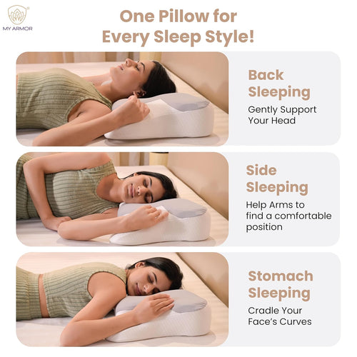 MY ARMOR Cervical Memory Foam Pillow for Neck Pain Relief | Butterfly Orthopedic Contour Pillow | Dual Height Ergonomic Design for Side, Back Sleepers | Shoulder Support Cushion with Arm Rest