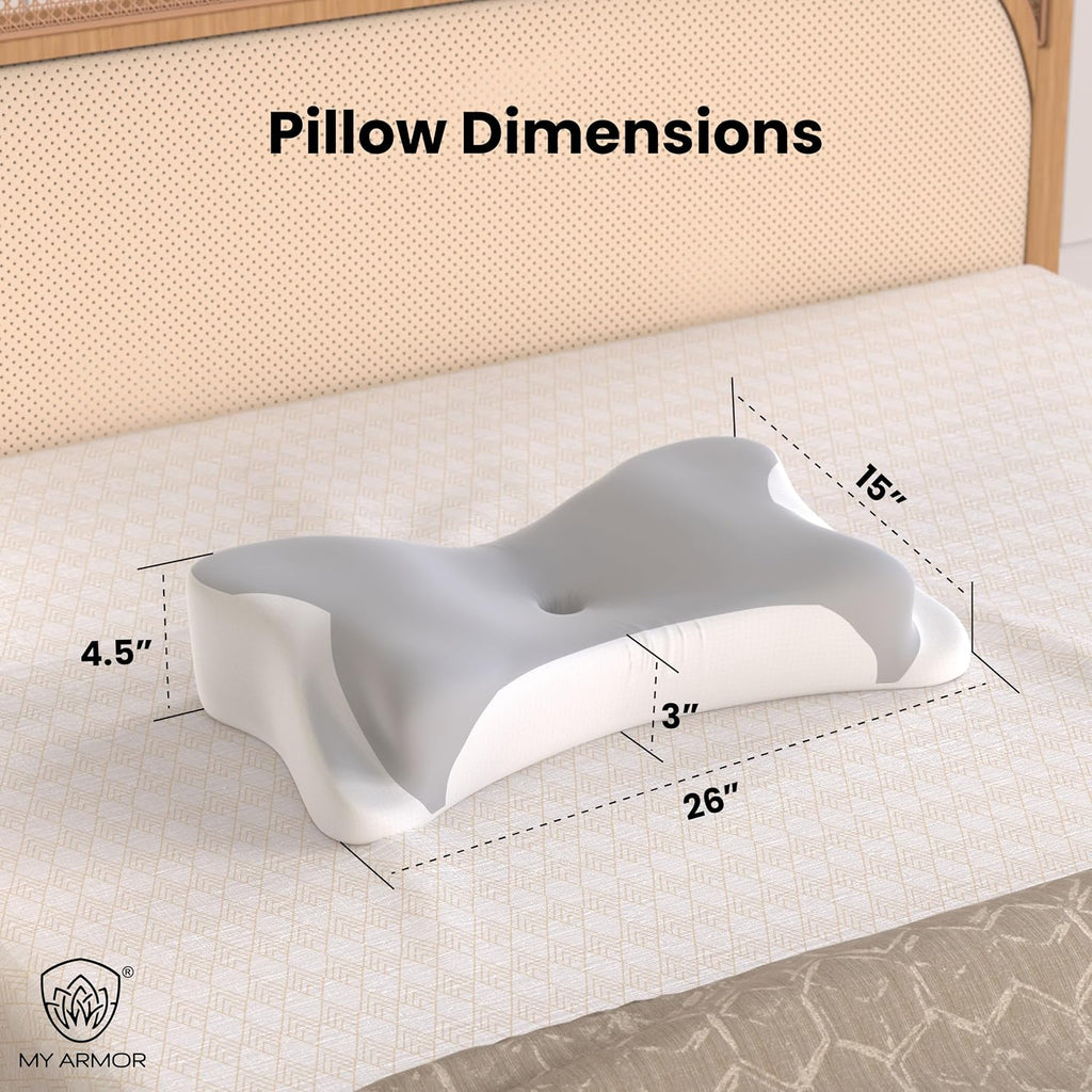 MY ARMOR Cervical Memory Foam Pillow for Neck Pain Relief | Butterfly Orthopedic Contour Pillow | Dual Height Ergonomic Design for Side, Back Sleepers | Shoulder Support Cushion with Arm Rest